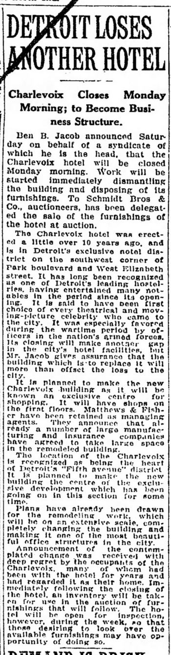Charlevoix Hotel - Aug 1922 - Demolished